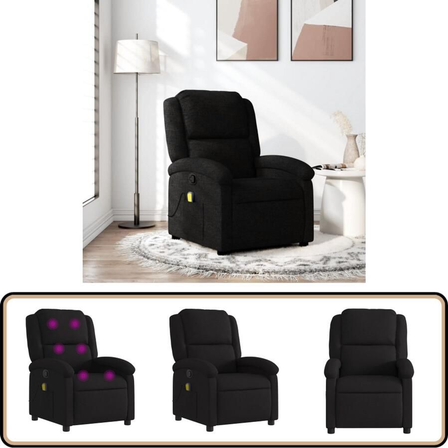 VidaXL Massagestoel Verstelbaar Zwart 6-punts massage Massagestoel Relaxstoel Loungestoel Zwarte Stoel Elektrische Massage