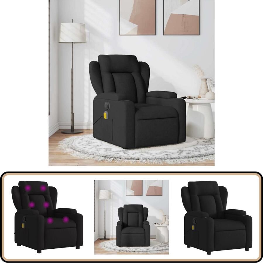 VidaXL Massagestoel Verstelbaar Zwart Stof Massagestoel Lounge Stoel Relaxstoel Elektrische Massage Ergonomische Stoel