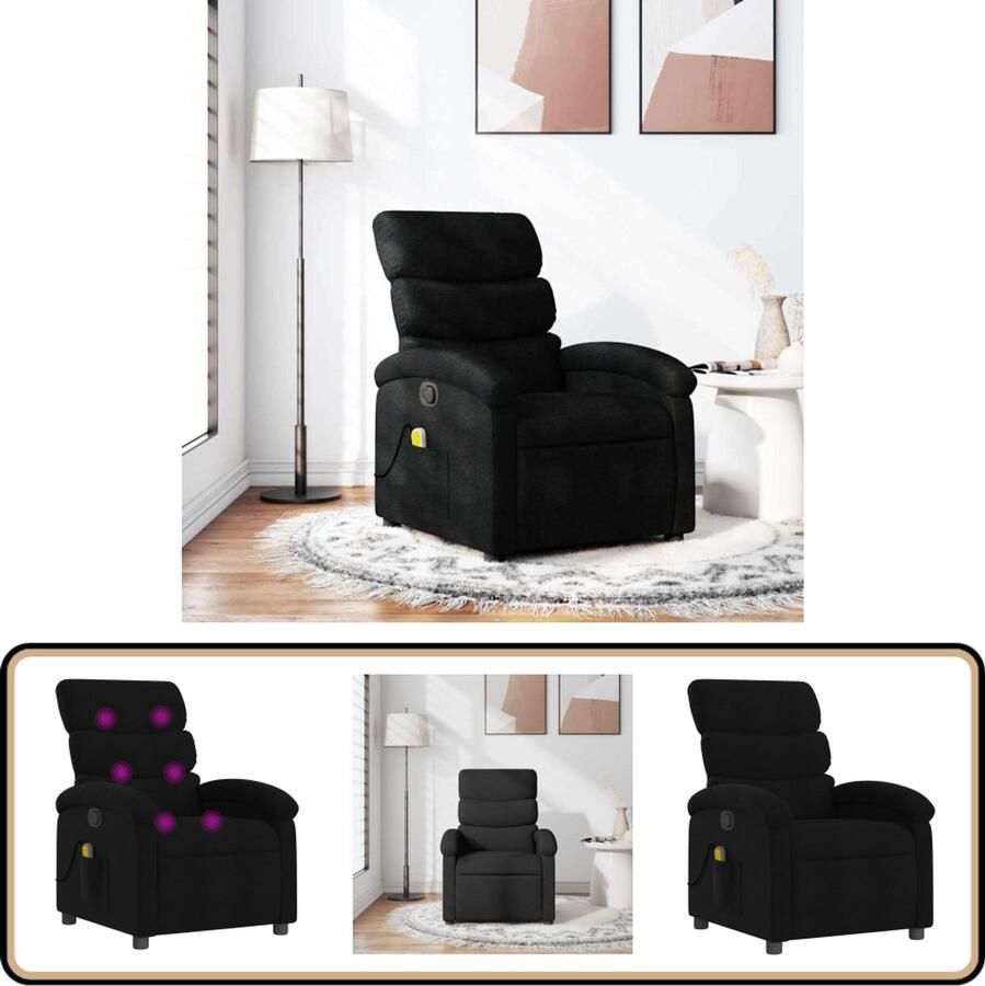 VidaXL Massagestoel Verstelbaar Zwart Stof Massagestoel Relaxstoel Loungestoel Elektrische Massage Zitzak