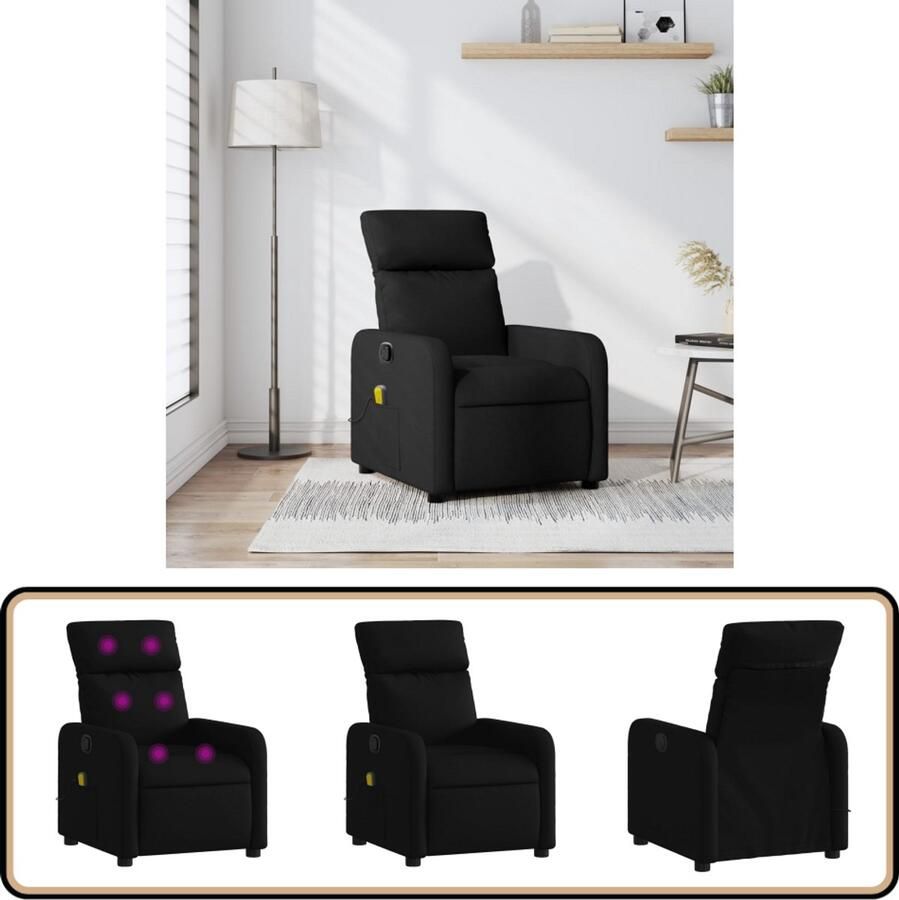 VidaXL Massagestoel Verstelbaar Zwart Stof Massagestoel Verstelbare Stoel Lounge Stoel Relaxstoel Ergonomische Stoel