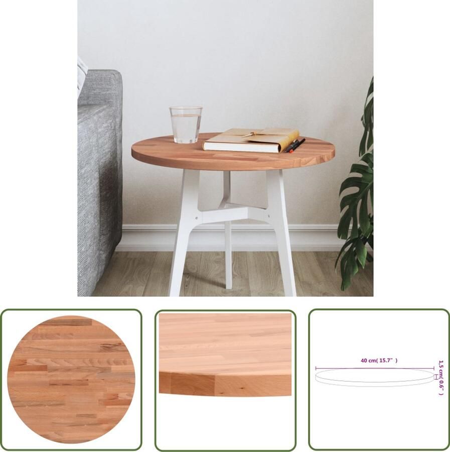 The Living Store Tafelblad rond Ø40x1 5 cm massief beukenhout Houten Tafelblad Massief Beukenhout Tafelblad Rond Bijzet Tafellab Bartafelblad
