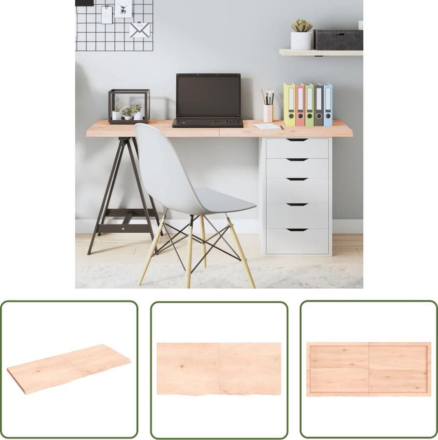 The Living Store Massief Eikenhouten Tafelblad 140x60x4 cm Onbehandeld Handgemaakt Natuurlijke Rand Eikenhouten Tafelblad Massief Eikenhout Tafelblad Vervangen Handgemaakte Tafelblad Vintage Tafelblad
