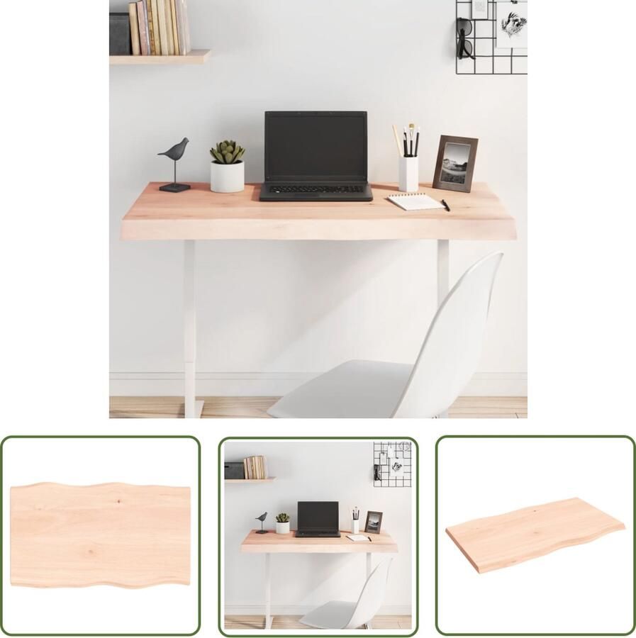 The Living Store Tafelblad natuurlijke rand 100x60x(2-4) cm massief eikenhout Eikenhouten Tafelblad Massief Eikenhout Tafelblad Vervangen Vintage Tafel Landelijke Tafel - Foto 2