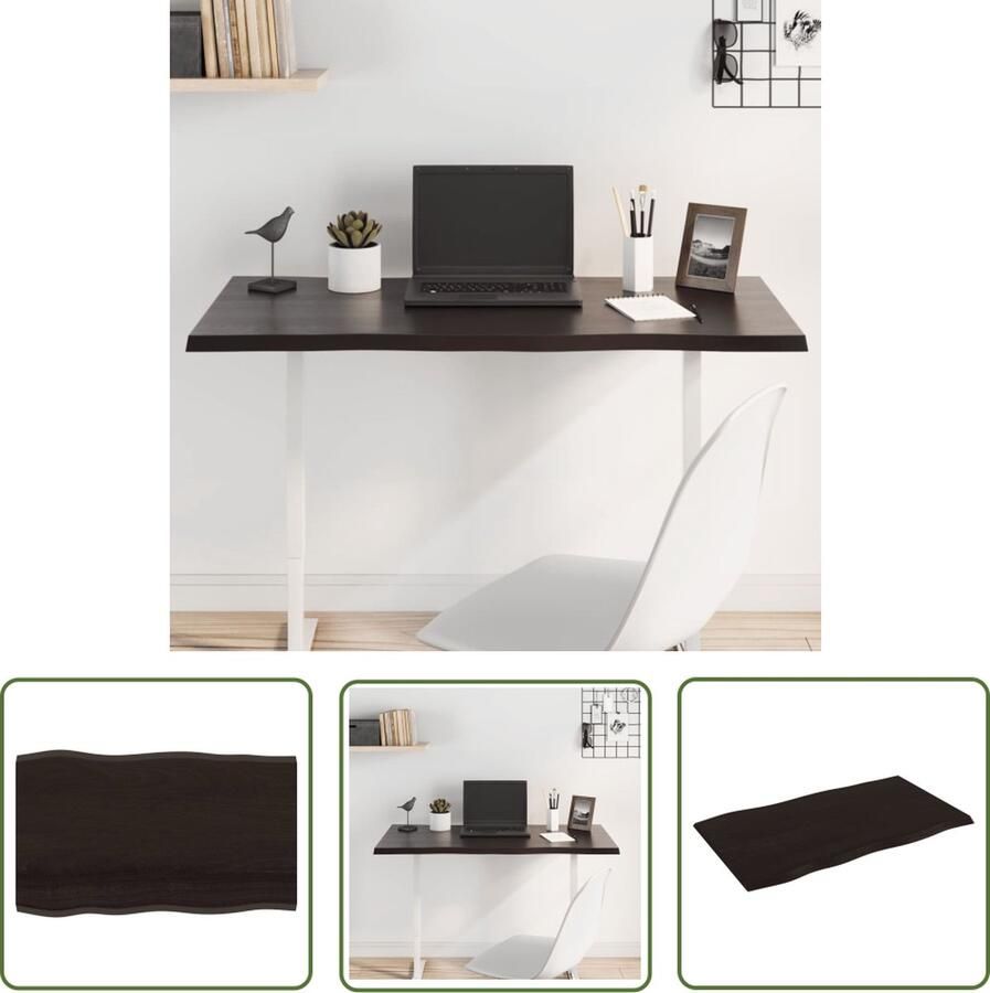 The Living Store Tafelblad natuurlijke rand 100x60x2 cm eikenhout donkerbruin Eikenhouten Tafelblad Massief Eikenhout Tafelblad Vervangen Salontafel Eethoek - Foto 2