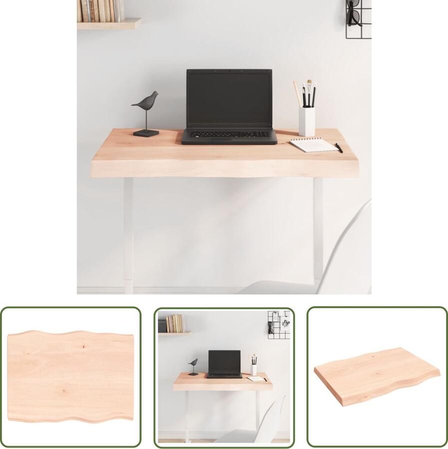 The Living Store Massief Eikenhouten Tafelblad 80 x 60 x 6 cm Onbehandeld Natuurlijke Rand Eikenhouten Tafelblad Massief Eikenhout Natuurlijkt Tafelblad Vintage Tafelblad Vervangen - Foto 2