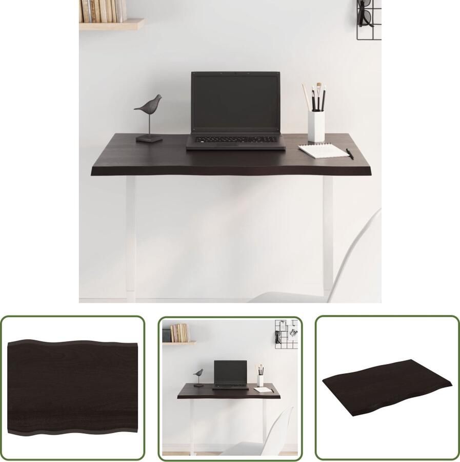 The Living Store Tafelblad natuurlijke rand 80x60x2 cm eikenhout donkerbruin Eikenhouten Tafelblad Massief Eikenhout Tafelblad Vervangen Bruin Tafelblad Vintage Tafelblad - Foto 2