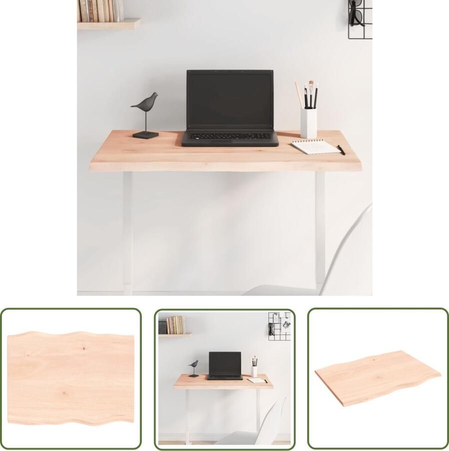 The Living Store Eikenhouten Tafelblad 80 x 60 x 2 cm Handgemaakt Onbehandeld Eikenhouten Tafelblad Massief Eikenhout Tafelblad Vervangen Vintage Tafelblad Landelijke Tafelblad - Foto 2