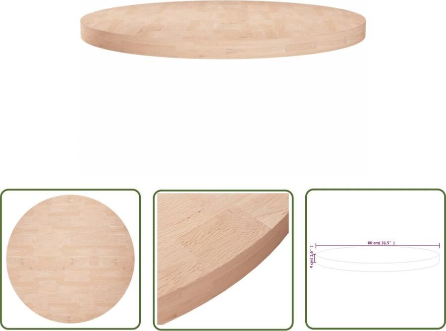 The Living Store Tafelblad rond Ø80x4 cm onbehandeld massief eikenhout Eikenhouten Tafelblad Massief Eikenhout Ronde Tafelblad Kopen Vintage Tafelblad