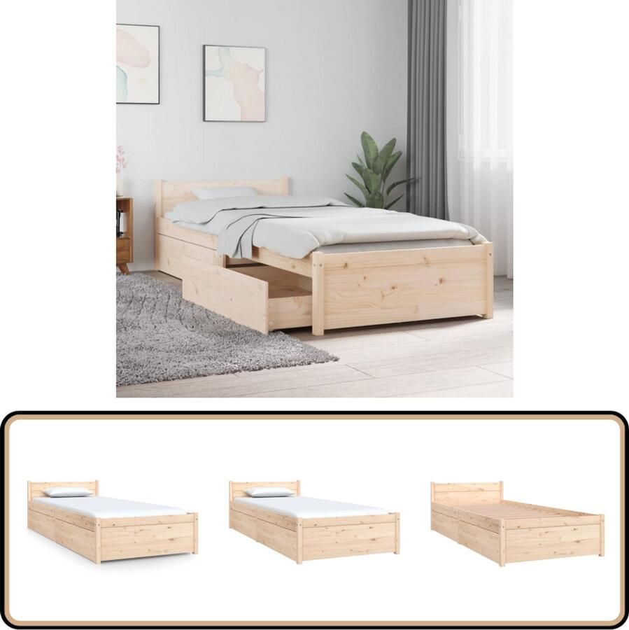 VidaXL Massief Grenen Bedframe met Lades 75x190 cm Houten Bed Frame Grenenhout Bedframe Met Opberglaadjes Tweepersoons Bedframe Klein Enkel Bedframe Stapelbare Bedbodems