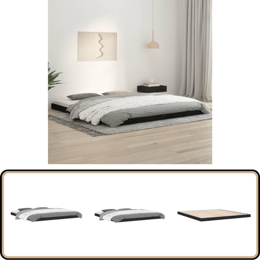 VidaXL Massief Grenen Bedframe Zwart 180x200 cm Houten Bedframe Massief Grenenhout Zwarte Bedframe King Size Bed Stabiele Bedframe Modern Bedframe Luxe Bedframe