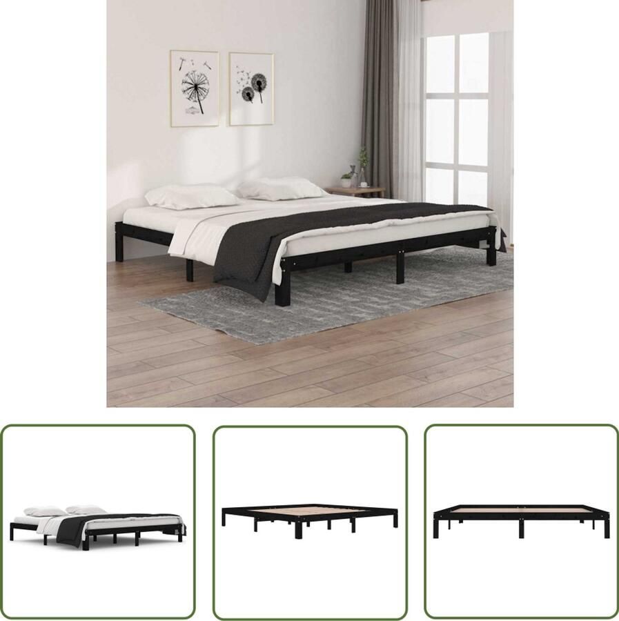 VidaXL Massief Grenen Bedframe Zwart 200x200 cm Houten Bedframe Tweepersoons Bed Zwarte Bedframe Modern Bedframe Grenenhout Bedframe Massief Hout Bedframe