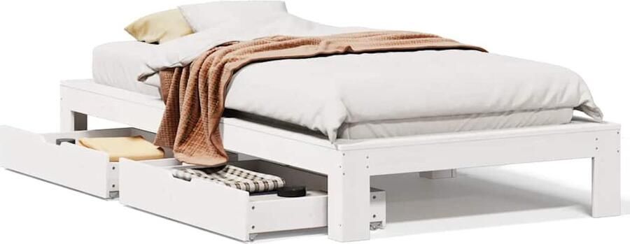 VidaXL Massief Grenen Wit Bedframe 75x190cm met Lades