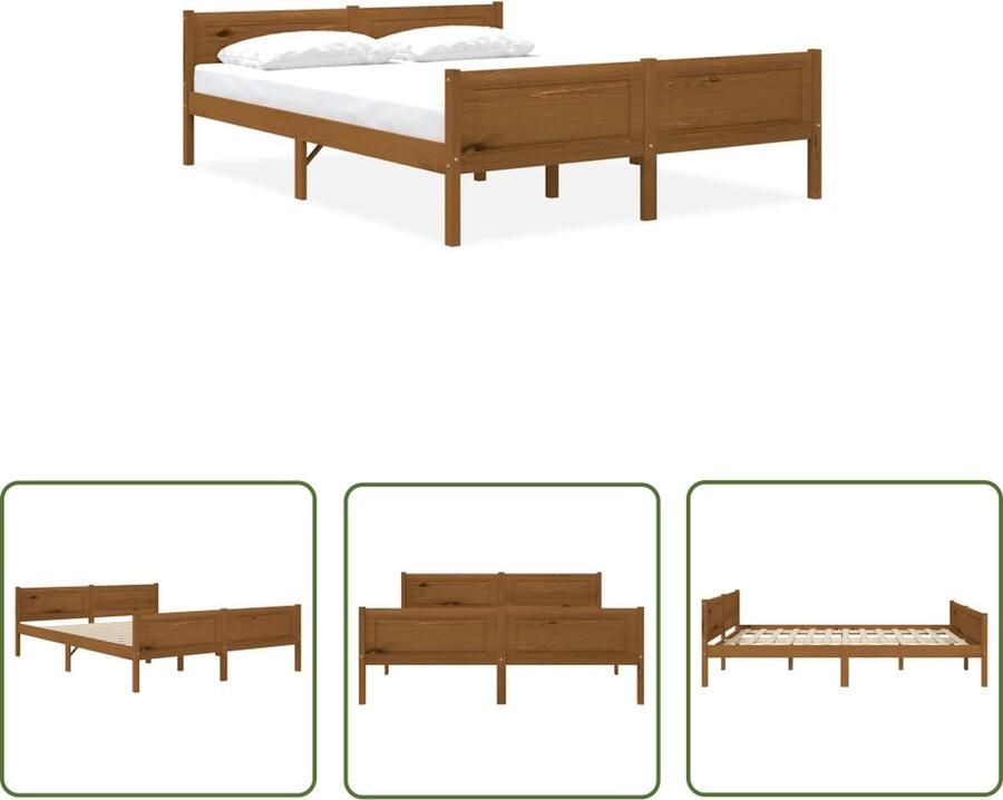 The Living Store Houten Bedframe Praktische Decoratieve Toevoeging 206x166x63 cm Kleur- Honingbruin Materiaal- Grenenhout Multiplex Houten Bed Frame Massief Grenenhout Bed Tweepersoons Bed Honigbruin Bed Modern Bed - Foto 2
