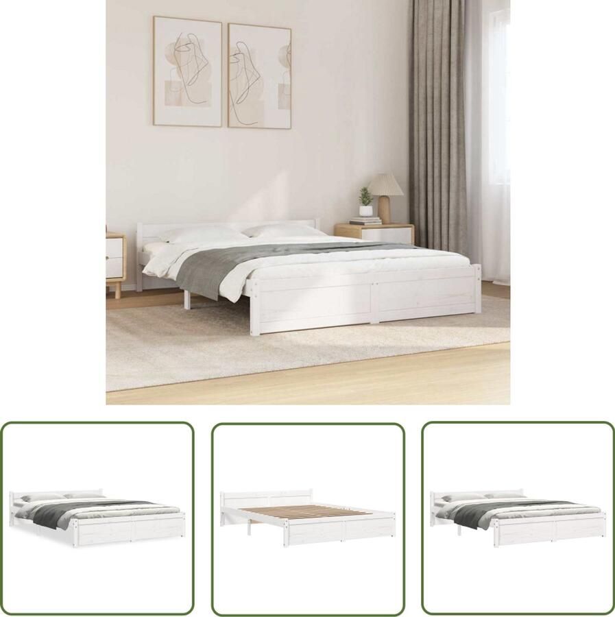 The Living Store Bedframe massief hout wit 150x200 cm 5FT King Size Bedframe Bedframes Bed Bedbodem Ledikant Bed Frame Massief Houten Bedframe Slaapmeubel Tweepersoonsbed Bedden Bedbodems - Foto 2