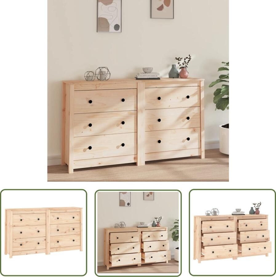 The Living Store Dressoir 140x35x80 cm massief grenenhout Dressoir Houten Dressoir Grenenhouten Dressoir Opberg Dresser Salontafel