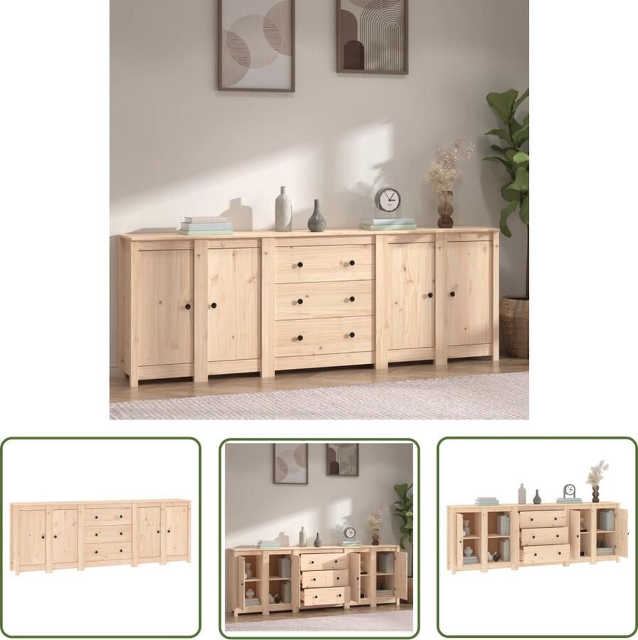 The Living Store Dressoir 230x35x80 cm massief grenenhout Dressoir Houten Dressoir Grenenhouten Dressoir Opbergmeubel Salontafel