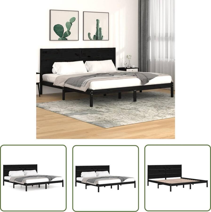 The Living Store Bedframe massief grenenhout zwart 200x200 cm Bedframe Bedframes Tweepersoonsbed Bed Bedombouw Dubbel Bed Frame Bed Frame Ledikant Houten Bedframe Tweepersoonsbedden - Foto 4