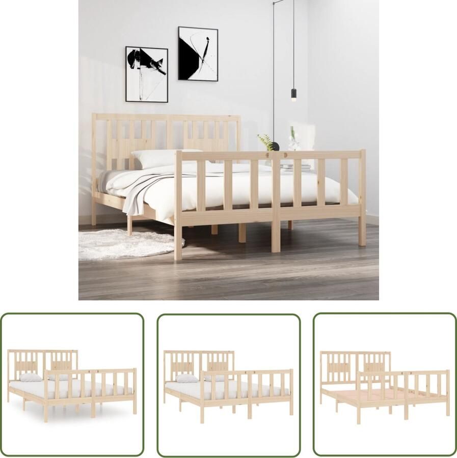 The Living Store Bedframe Houten 195.5 x 141 x 100 cm Massief grenenhout Geschikt voor 135 x 190 cm matras Met hoofdeinde Montage vereist Houten Bed Frame Massief Grenenhout Bedframe 135x190 Hoofdeinde Tweepersoons Bed