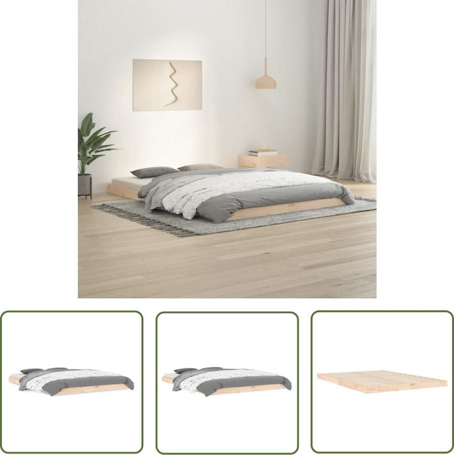 The Living Store Houten Bedframe Massief Grenen 140 x 200 cm Stabiel en Stijlvol Houten Bedframe Massief Grenenhout Tweepersoons Bed Bedframe 140x200 Modern Bed