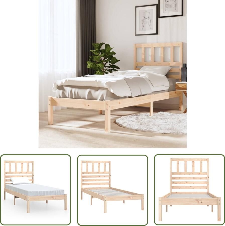 The Living Store Houten Bedframe 195.5 x 81 x 100 cm Massief Grenenhout Geen Matras Inbegrepen Houten Bedframe Massief Grenenhout Bedframe Bruin Tweepersoons Bed Enkel Bed