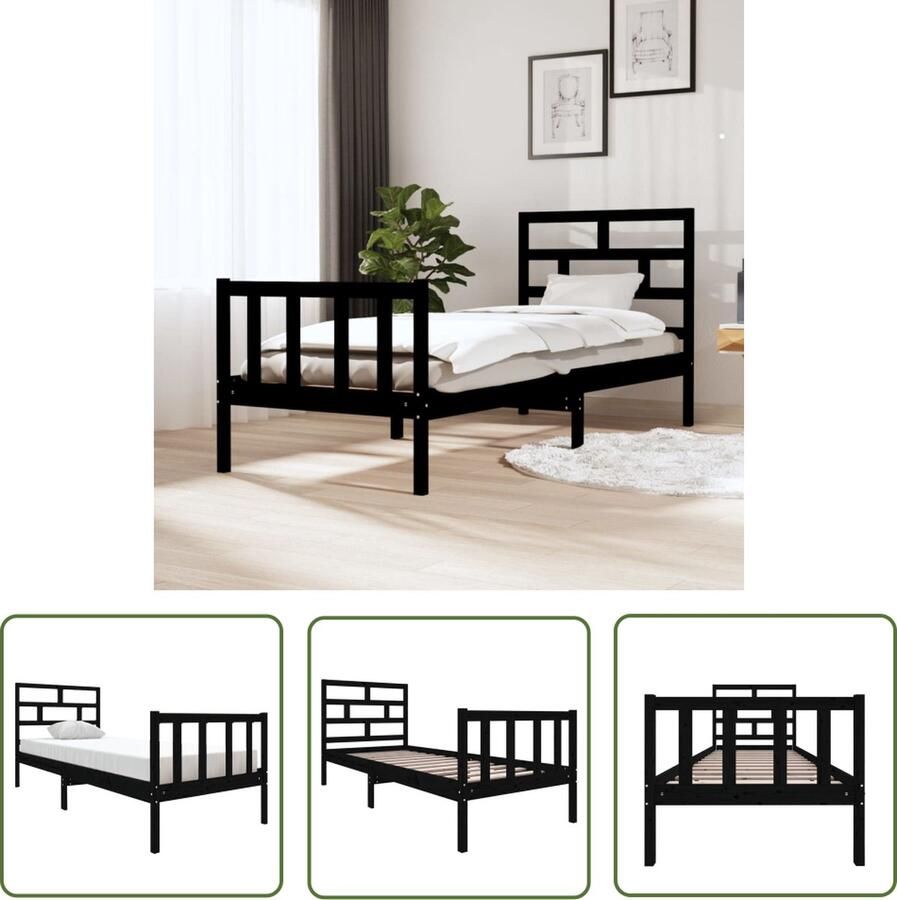 The Living Store Bedframe massief grenenhout zwart 75x190 cm 2FT6 small single Bedframe Bedframes Bed Bedbodem Ledikant Bed Frame Massief Houten Bedframe Slaapmeubel Eenpersoonsbed Bedden Bedbodems