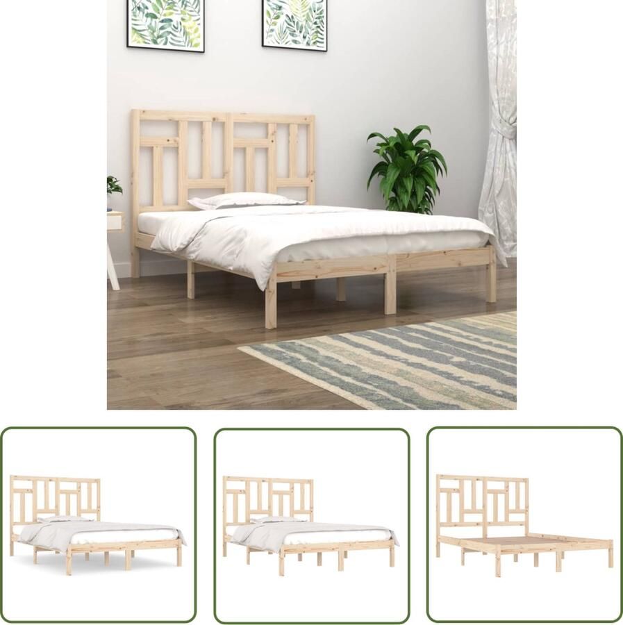 The Living Store Bedframe massief hout 120x190 cm 4FT Small Double Bedframe Bedframes Bed Bedbodem Ledikant Bed Frame Massief Houten Bedframe Slaapmeubel Tweepersoonsbed Bedden Bedbodems - Foto 3