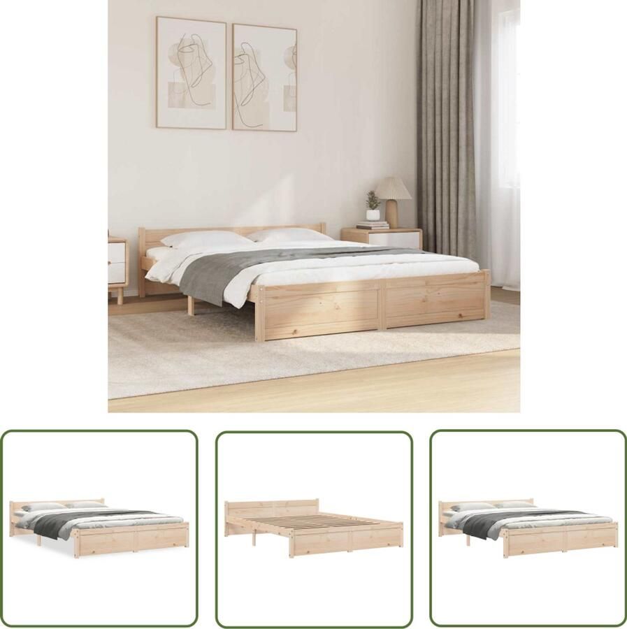 The Living Store Houten Bedframe 195.5 x 140.5 x 51 cm Massief grenenhout Comfortabel hoofdeinde Houten Bedframe Massief Grenenhout Bedframe 135x190 Tweepersoon Bed Modern Bed - Foto 2