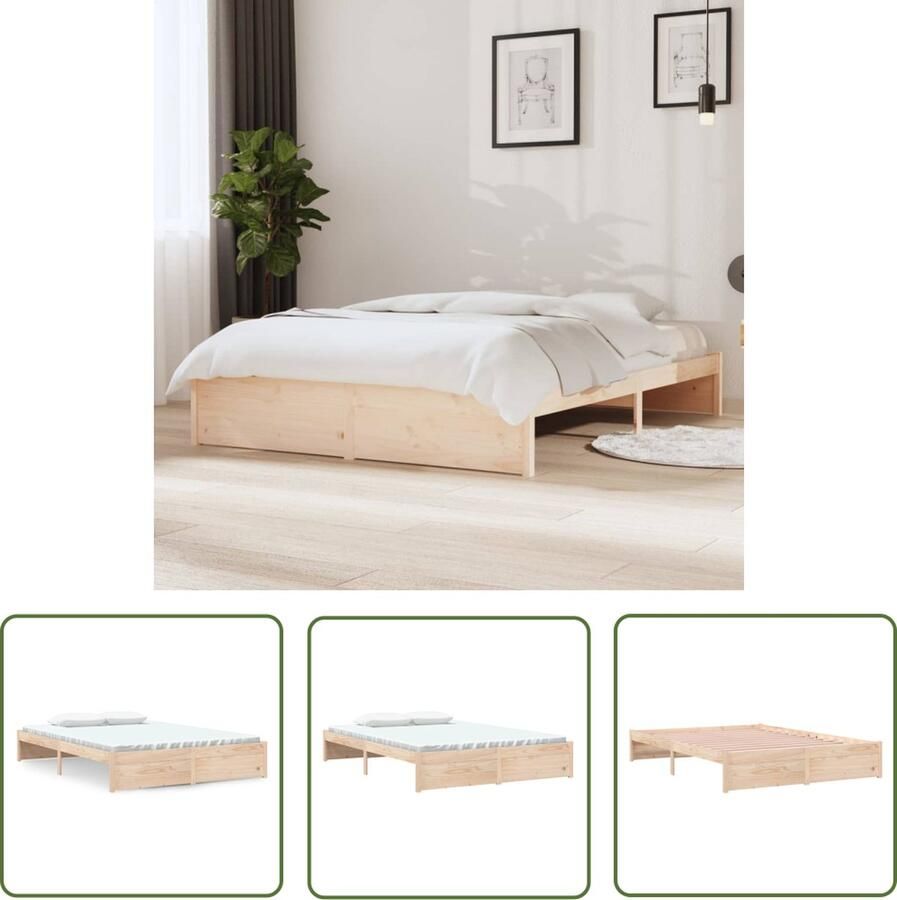 The Living Store Houten Bedframe Grenenhout Bedframe Afmeting- 195.5 x 145.5 x 31 cm Ken- Stabiel en massief Houten Bedframe Massief Grenenhout Bedframe 140x190 Cm Modern Bed Stabiel Bedframe - Foto 2