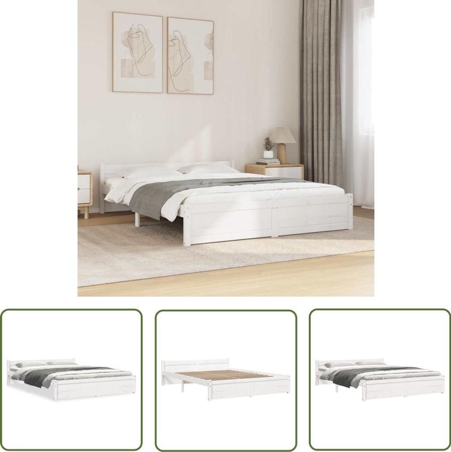 The Living Store Bedframe massief hout wit 135x190 cm 4FT6 Double Bedframe Bedframes Bed Bedbodem Ledikant Bed Frame Massief Houten Bedframe Slaapmeubel Tweepersoonsbed Bedden Bedbodems - Foto 2