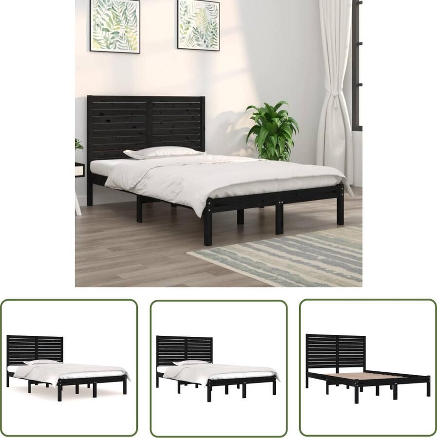 The Living Store Bedframe Houten bedframe Massief grenenhout Afmeting- 195.5 x 141 x 100 cm Kleur- Zwart Houten Bedframe Massief Grenenhout Bedframe Zwart King Size Bed Tweepersoonsbed