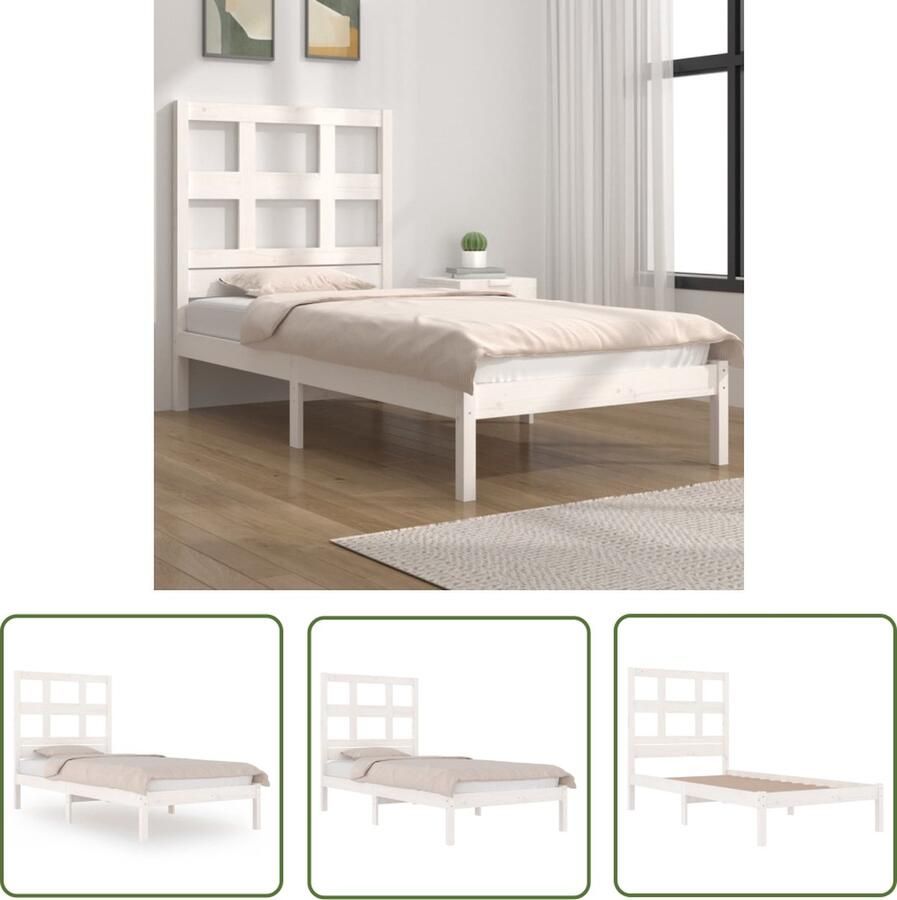 The Living Store Houten Bedframe Massief grenenhout 195.5 x 80.5 x 31 cm Wit Houten Bedframe Massief Grenenhout Wit Bedframe Enkel Bed Klein Tweepersoonsbed