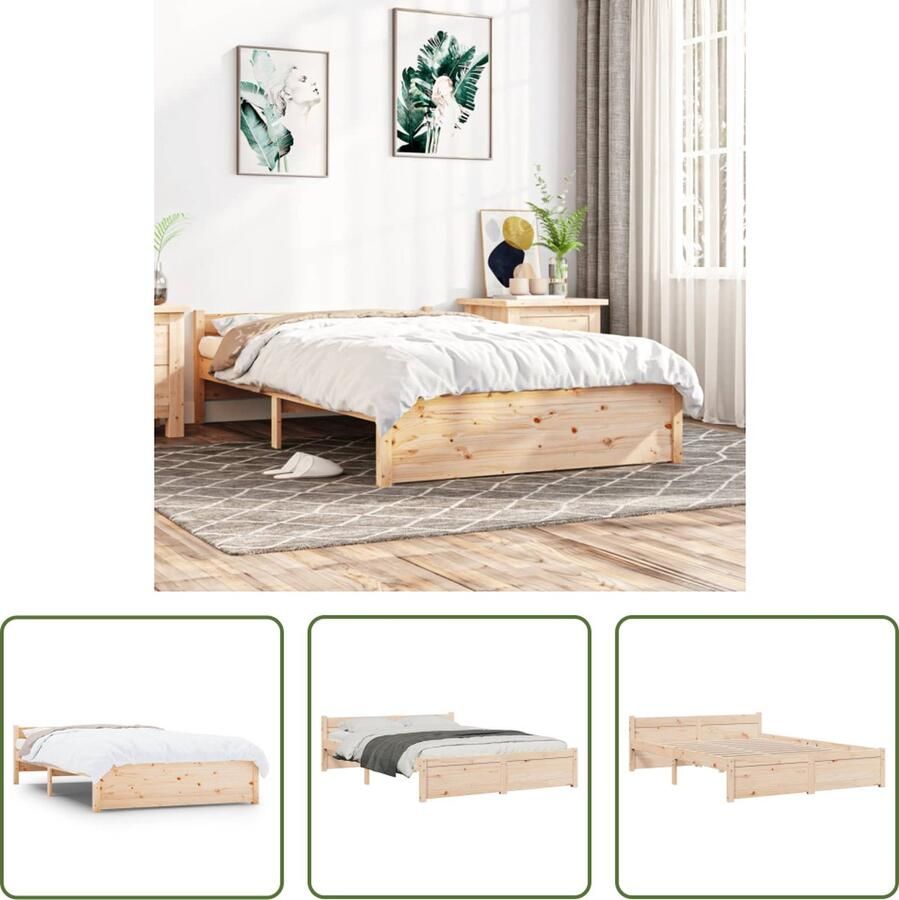 The Living Store Houten Bedframe 140 x 200 cm Massief Grenenhout Stabiel Comfortabel Houten Bedframe Massief Grenenhout Bedframe 140x200 Stabiel Bedframe Comfortabele Hoofdbord - Foto 3