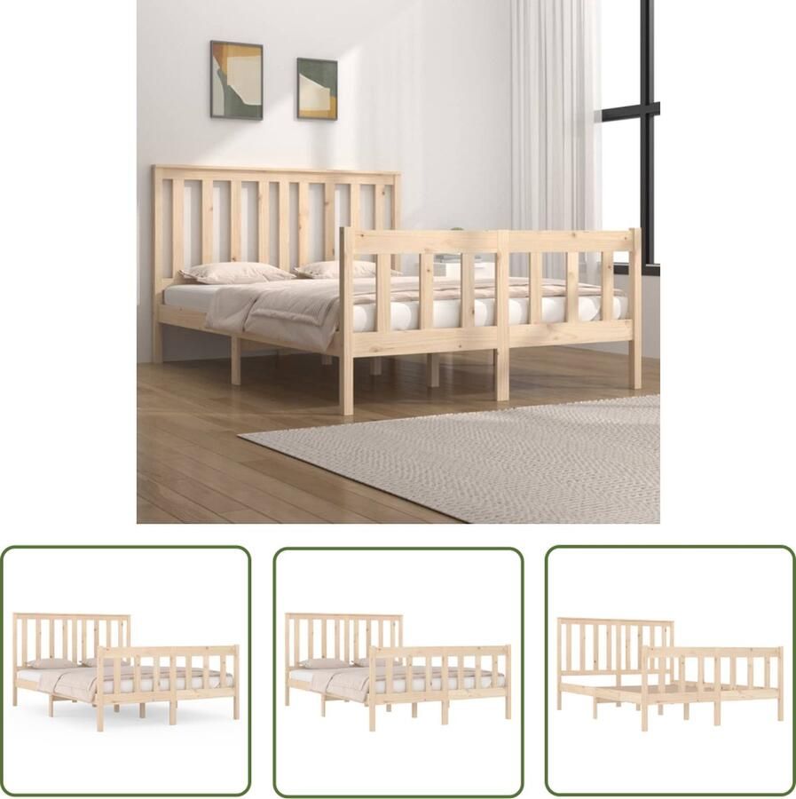 The Living Store Klassiek Houten Bedframe 135 x 190 cm Massief grenenhout Stevig en stabiel Comfortabele ondersteuning Klassieke Houten Bedframe Massief Grenenhout Bedframe 135x190 Tweepersoons Bed Hoofdbord
