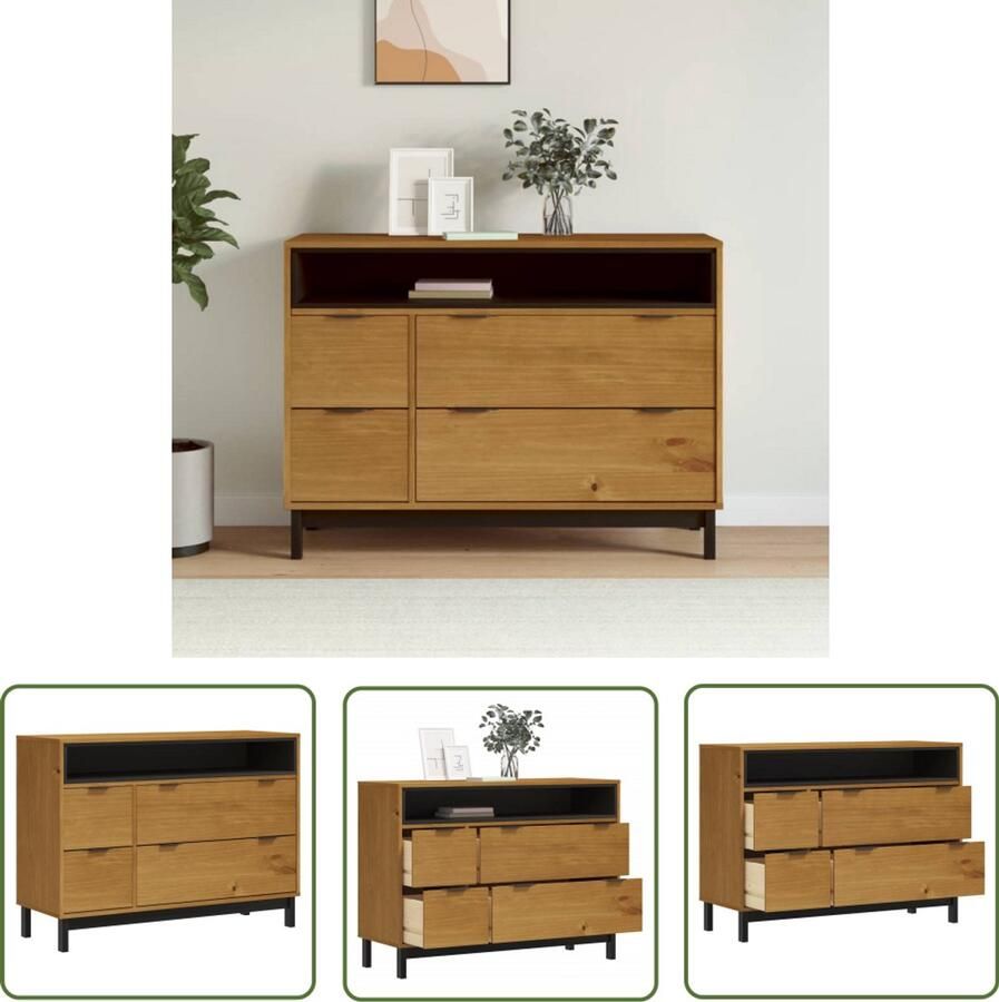 VidaXL Ladekast FLAM 110x40x80 cm massief grenenhout Ladekast Massief Grenenhout Bruine Ladekast Vintage Ladekast Tv Stand