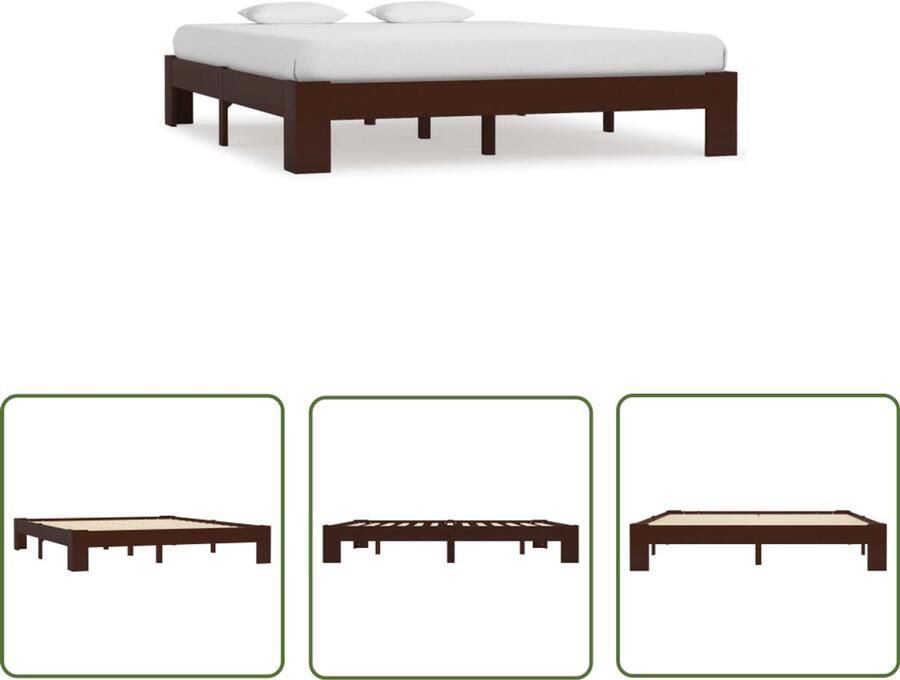 The Living Store Bedframe massief grenenhout donkerbruin 160x200 cm Massief Houten Bedframe Tweepersoons Bed Donkere Bruine Bed Grenenhouten Bed Frame