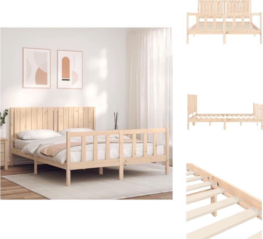 VidaXL Bedframe Bedframes Bed Tweepersoonsbed Bedframe zonder matras massief grenenhout 160x200 cm