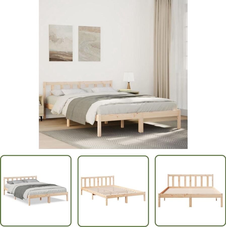 VidaXL Massief Hout Bed Frame Bedframe extra lang zonder matras massief grenenhout 140x210 cm Grenenhout Tweepersoonsbed Kingsize Bed