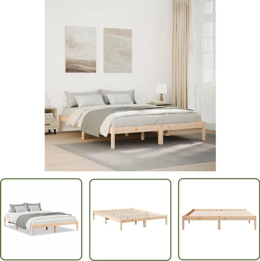 VidaXL Massief Hout Bed Frame Bedframe extra lang zonder matras massief grenenhout 140x210 cm Grenen Kingsize Bed Tweepersoonsbed