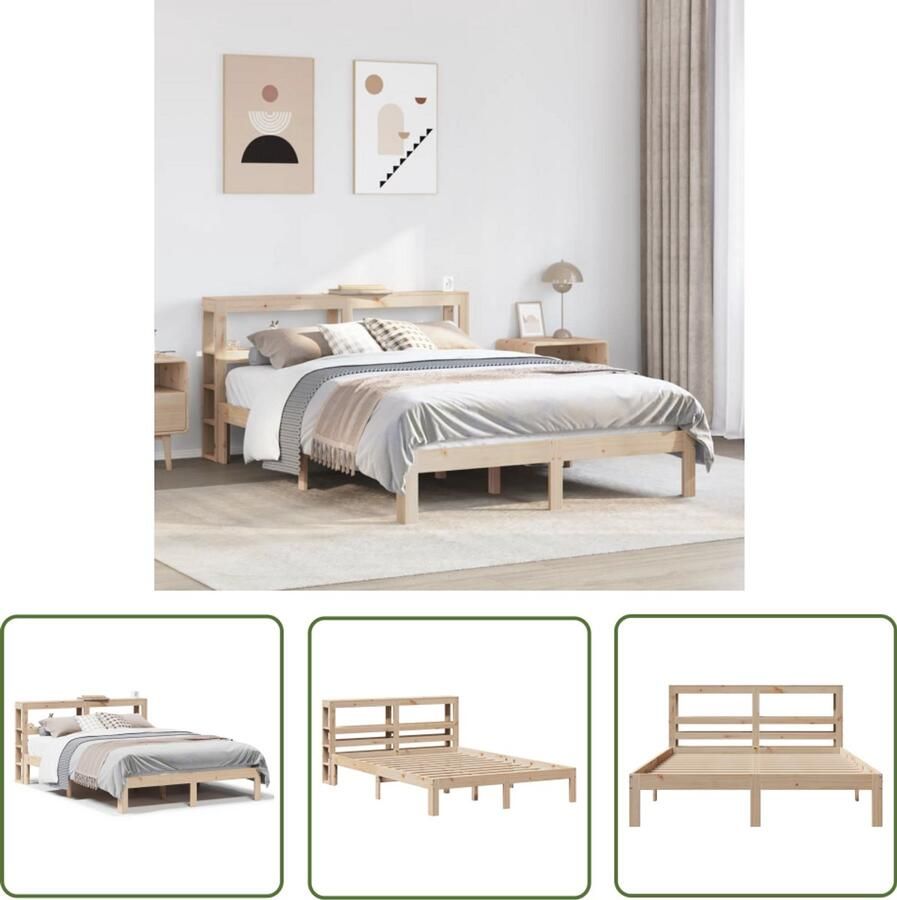 VidaXL Massief Hout Bed Frame Bedframe met hoofdbord massief grenenhout 140x190 cm Grenen Bedbank Hoofdbord