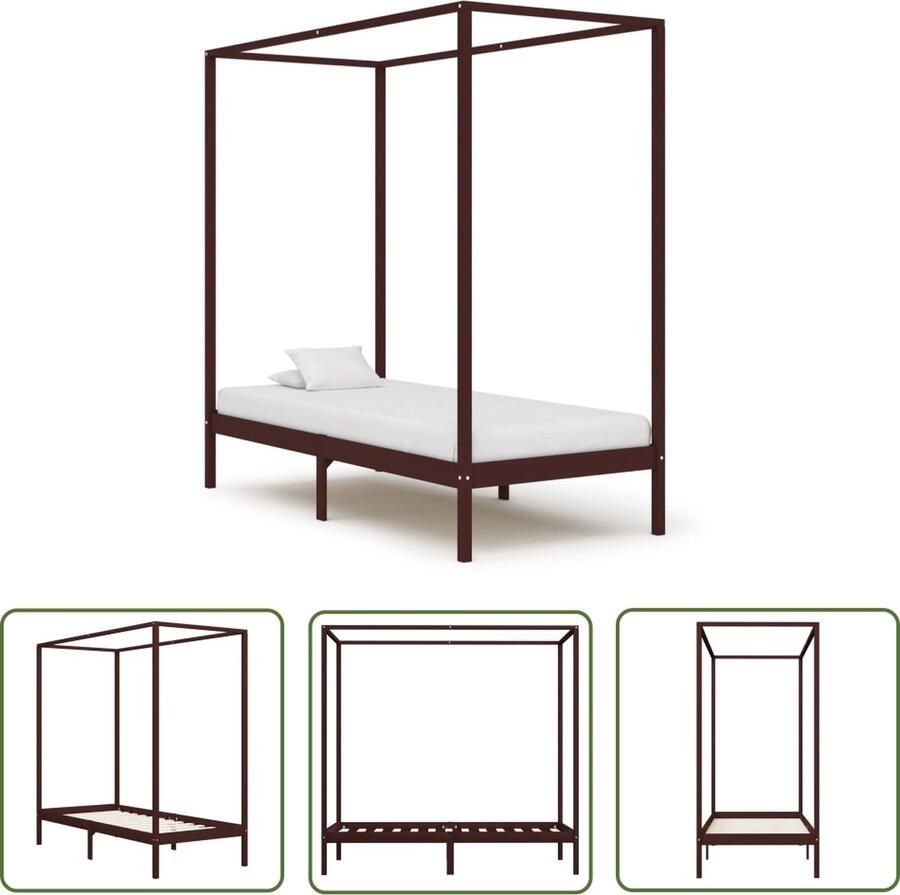 The Living Store Hemelbedframe Massief grenenhout 90 x 200 cm Donkerbruin Hemelbed Massief Hout Bed Grenenhout Bed Donkere Bruine Bed Kinderbed