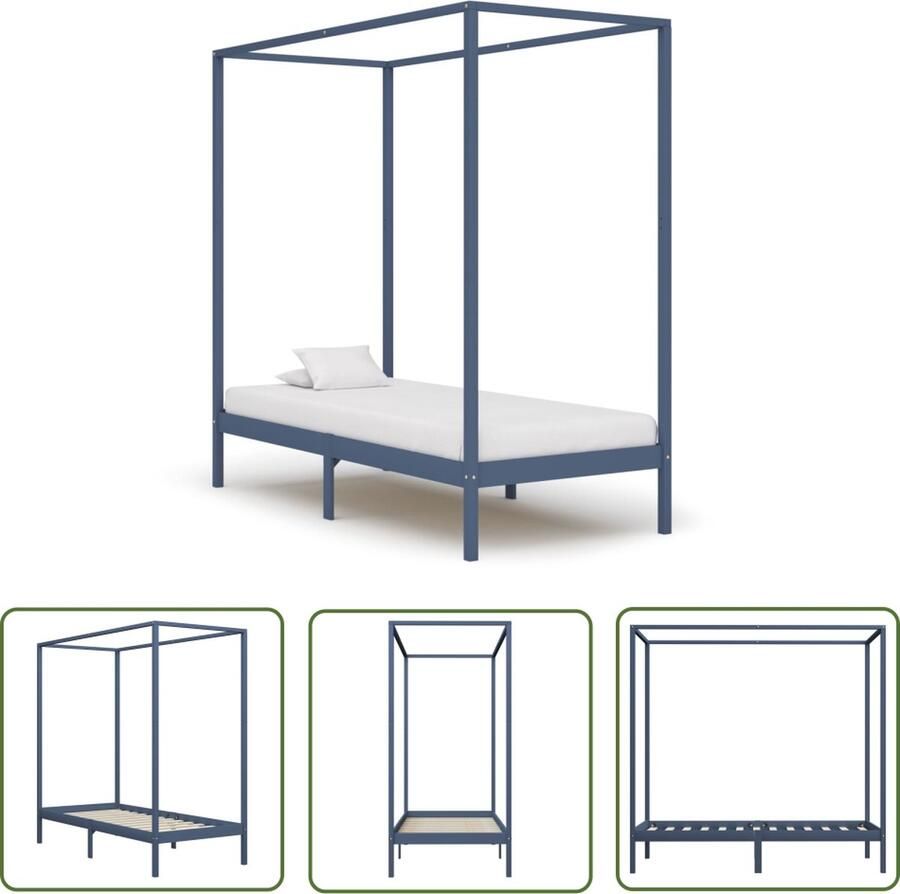 The Living Store Hemelbedframe Massief grenenhout 204 x 94 x 200 cm Grijs Hemelbed Massief Hout Bed Grenenhout Bed Grijs Bed Kinderbed