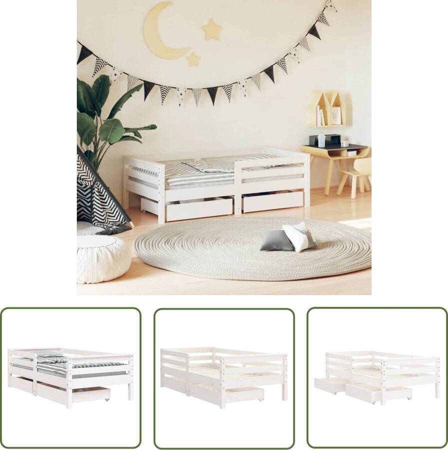 The Living Store Kinderbedframe Wit Massief Grenenhout Droomweg Kinderbed Afmeting- 147.5 x 76 x 46.5 cm Ken- Met opberglade Kinderbed Frame Massief Hout Bed Grenenhout Bed Witte Kinderkamer Kinderbed Met Opbergruimte