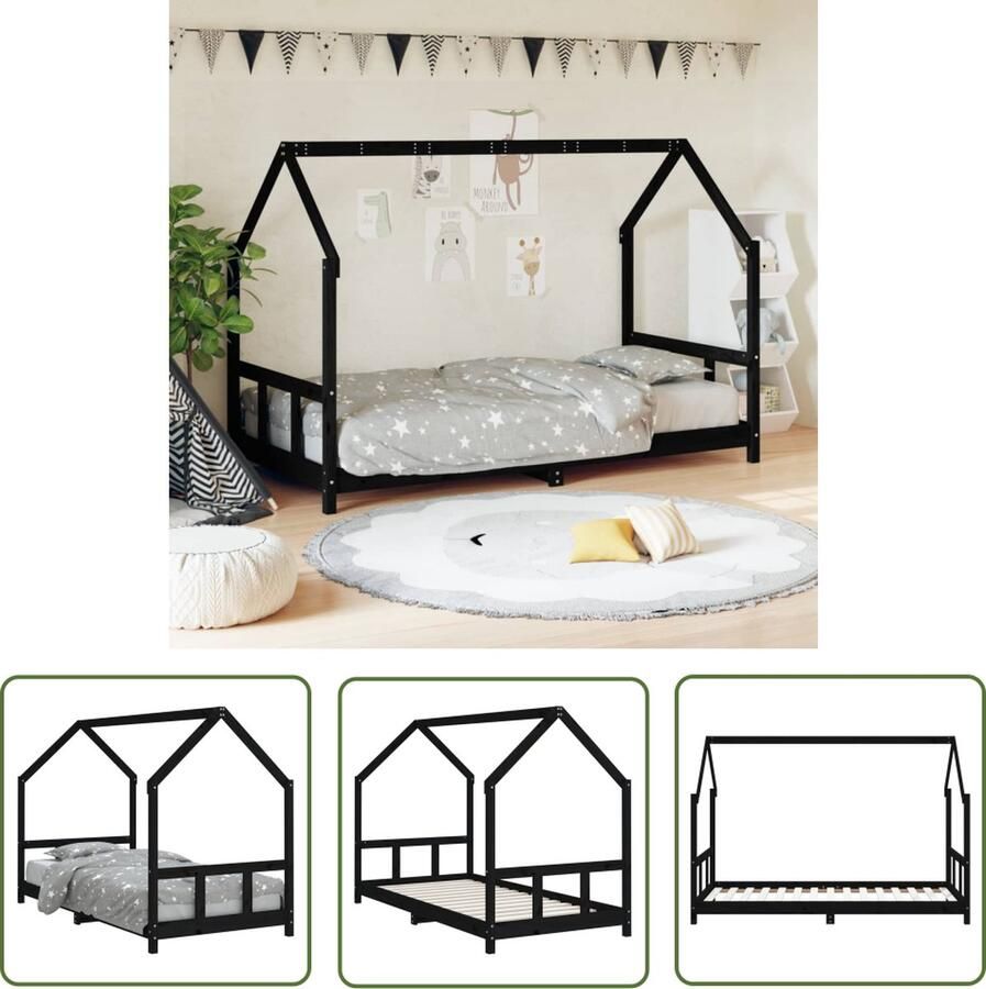 The Living Store Kinderbed Massief grenenhout Multiplex lattenbodem Doordacht en praktisch ontwerp Zwart Afmetingen- 195.5 x 95.5 x 133 cm Geschikt voor kinderen vanaf 4 jaar Montage vereist