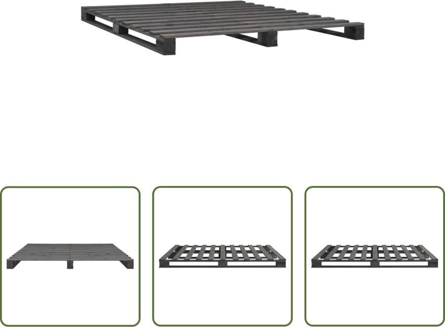 The Living Store Pallet Bedframe Grijs 200 x 140 x 14 cm Massief Grenenhout Pallet Bedframe Massief Hout Bed Grenenhout Bedframe Tweepersoons Bed Grijs Bedframe