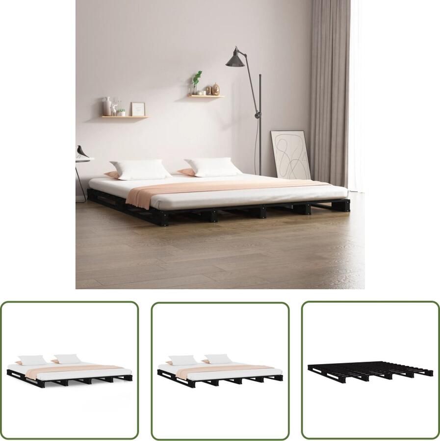 The Living Store Palletbed massief grenenhout zwart 135x190 cm 4FT6 Double Palletbed Palletbedden Bed Slaapkamermeubel Bedframe Eenpersoonsbed Tweepersoonsbed Houten Bed Frame Bedbasis