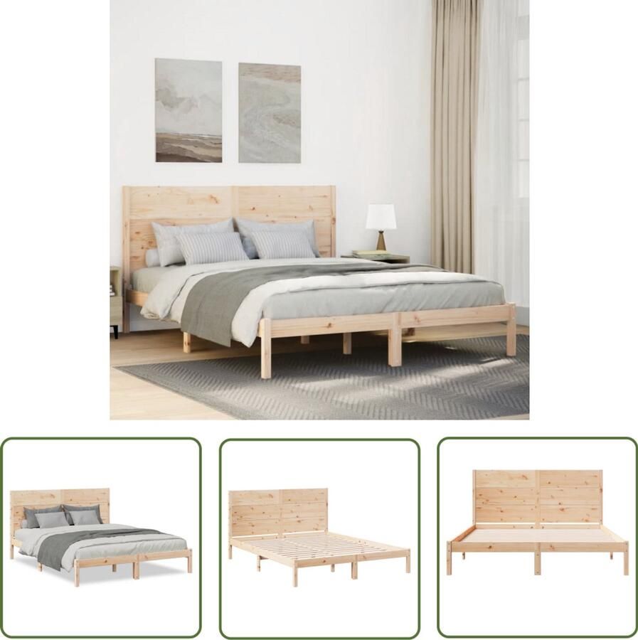 VidaXL Massief Hout Bedframe extra lang zonder matras massief hout 160x220 cm Grenenhout Kingsize Bed Tweepersoonsbed