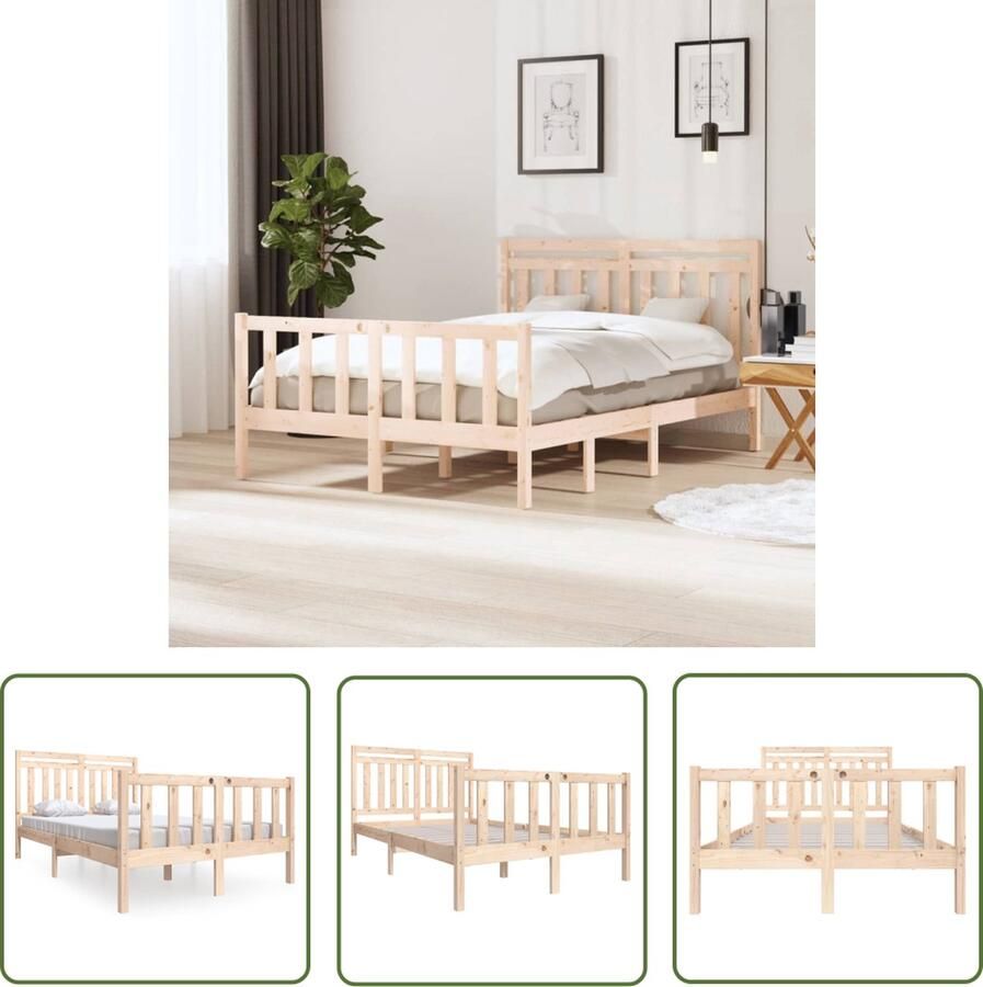The Living Store Bedframe Massief Grenenhout 195.5 x 140 x 100 cm Geen Matras Bedframe Massief Hout Grenenhout Slaapkamers Hoofd- En Voeteneinde