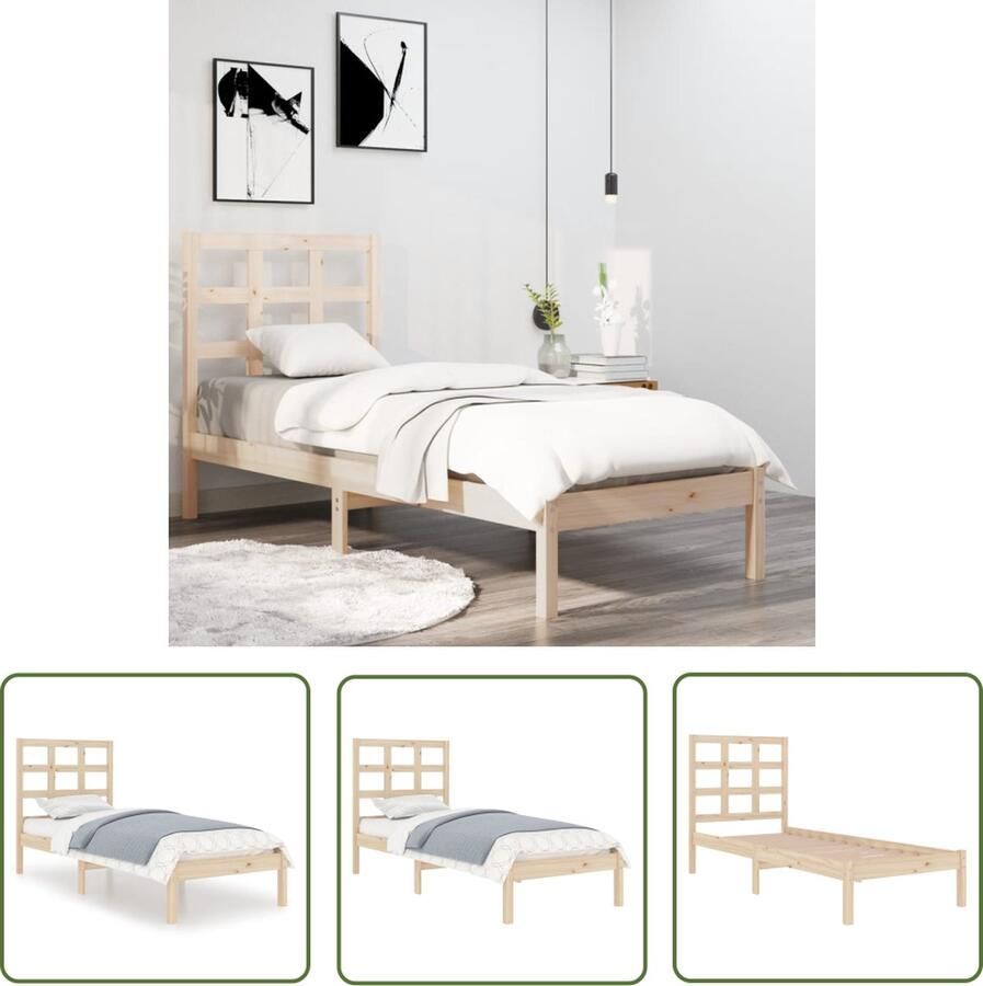 The Living Store Bedframe Grenenhout 75 x 190 cm Rustiek design Bedframe Massief Hout Enkel Bed Houten Bed Rustic Bed