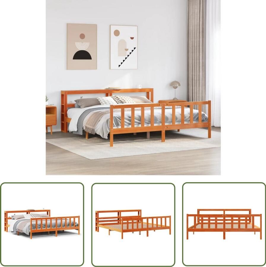 VidaXL Bedframe met hoofdbord massief grenenhout wasbruin 200x200 cm Bedframe Massief Hout Grenenhout Bed Hoofdbord