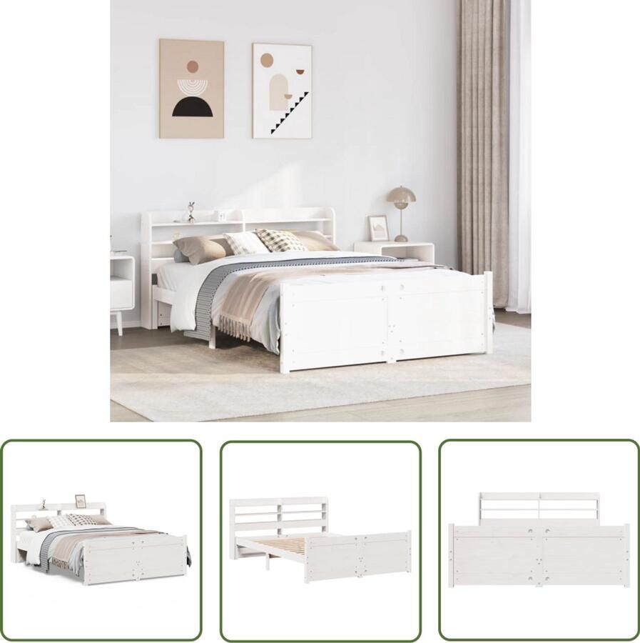 VidaXL Massief Hout Bedframe met hoofdbord massief grenenhout wit 150x200 cm Grenenhout Bed Hoofdbord